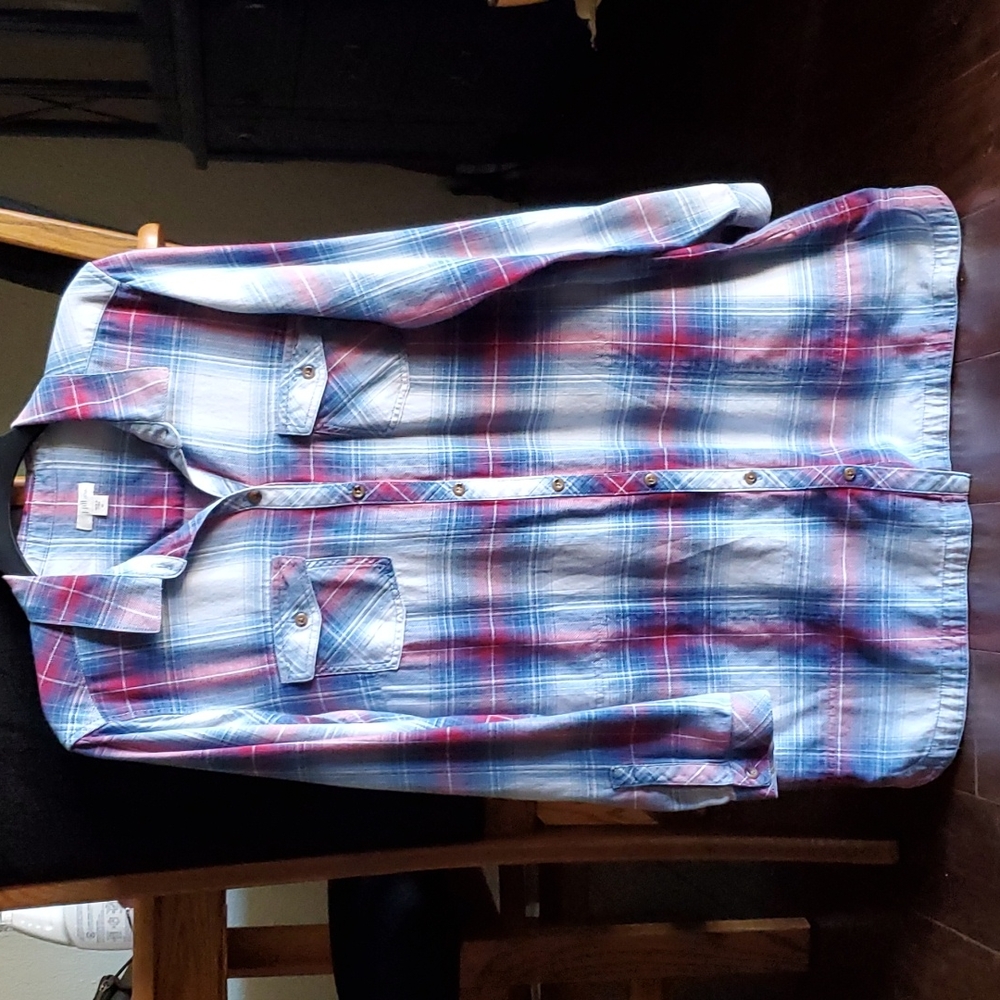 J.jill Denim M Blue Plaid Long Sleeve